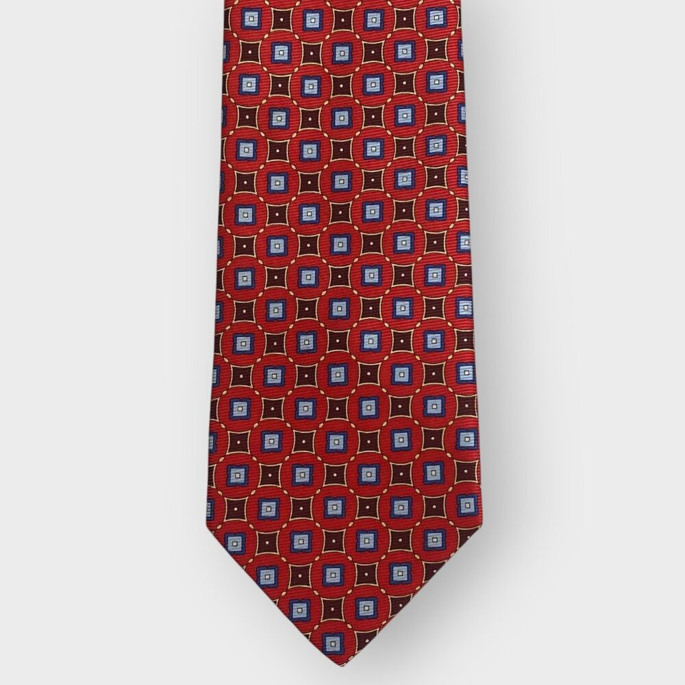 Joseph A Bank Repp Tie | Red Geometric Foulard | 100% Silk | Made in Italy